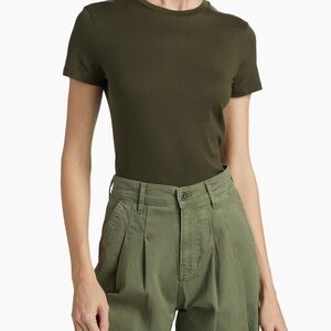 Theory women olive green plain tee shirt EUC